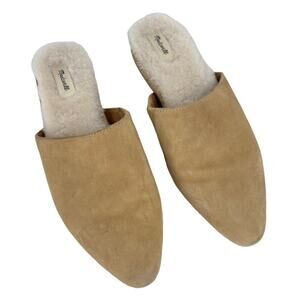 Madewell Suede Kasey Mule Leather Shearling Pointed Toe Flat Tan Size 7.5